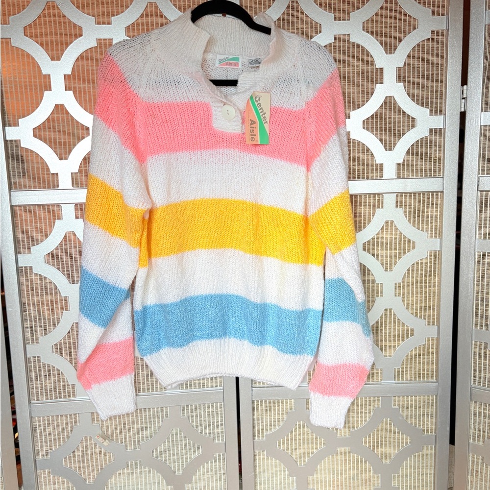 NWT Striped Cowl Neck Sweater in Pink, Yellow, Blue, and White - Picture 1 of 8